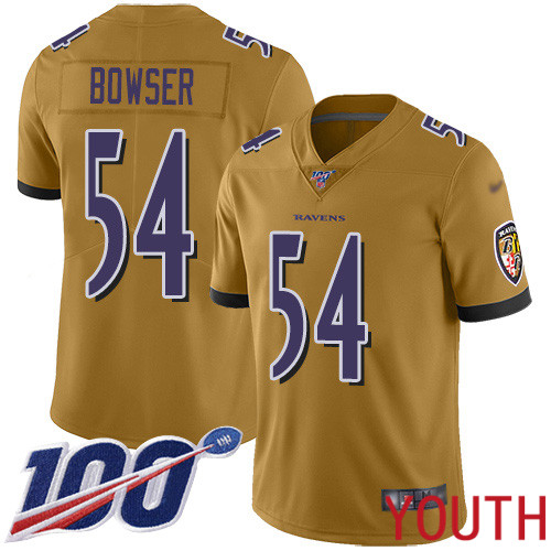 Baltimore Ravens Limited Gold Youth Tyus Bowser Jersey NFL Football 54 100th Season Inverted Legend